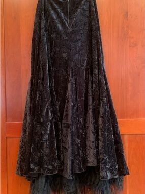 Black Velvet Midi Skirt with Tulle Trim